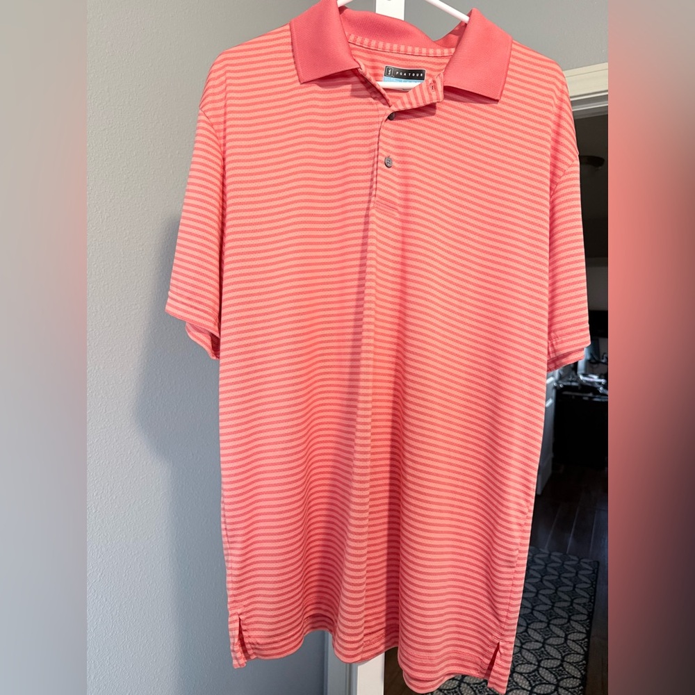 PGA Tour Coral Striped Polo Shirt